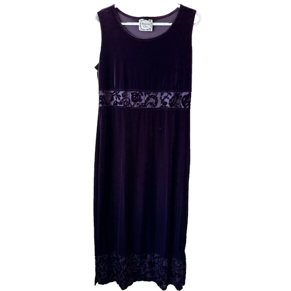 Dressing Clio 90s Velvet Maxi Dress Burnout Paisley Panels Size M Purple Witchy - Picture 1 of 11